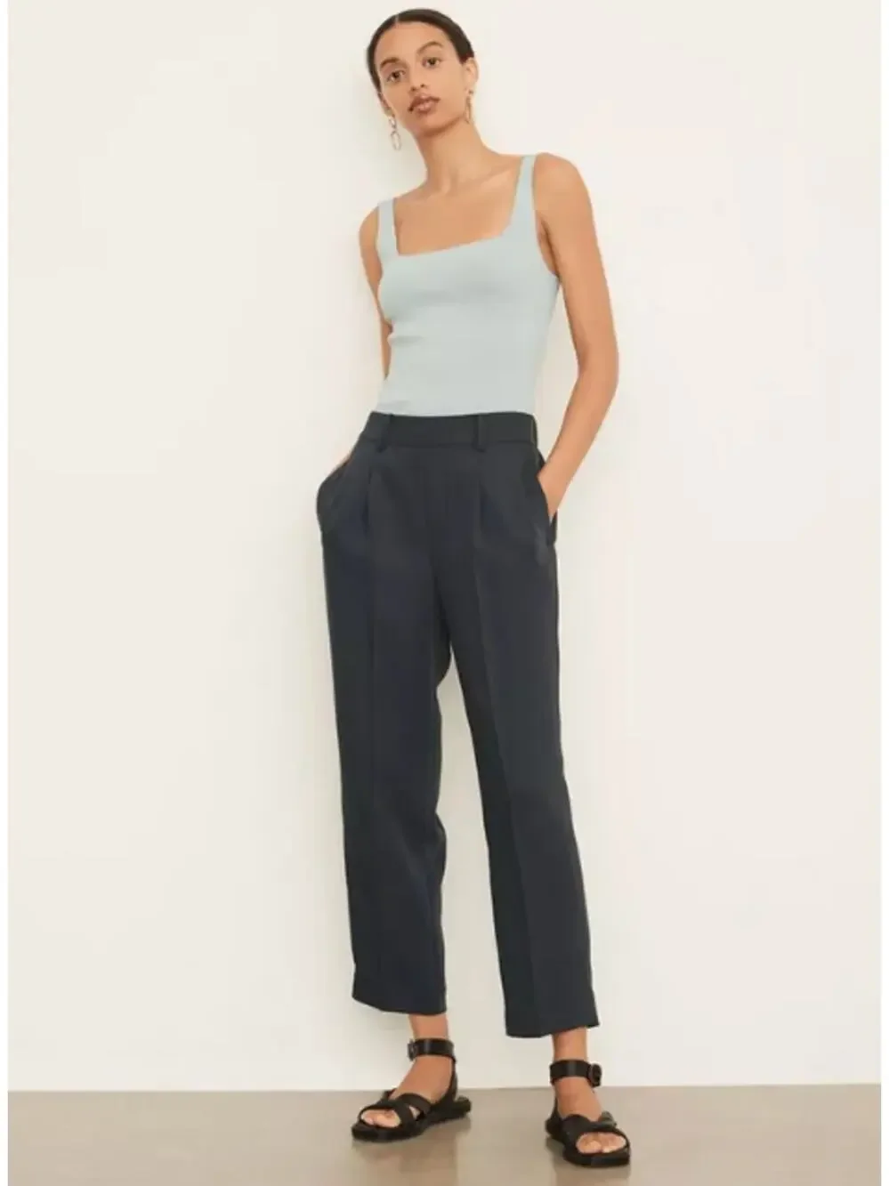 VINCE Mid-Rise Tapered Pull-On Pants Ankle Straight Wide Leg Trouser, Black - Picture 1 of 15